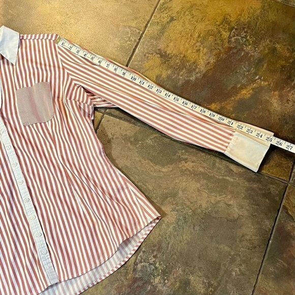 7th Avenue New York and Company Pink Striped V-Neck Button Down XL - Picture 6 of 11